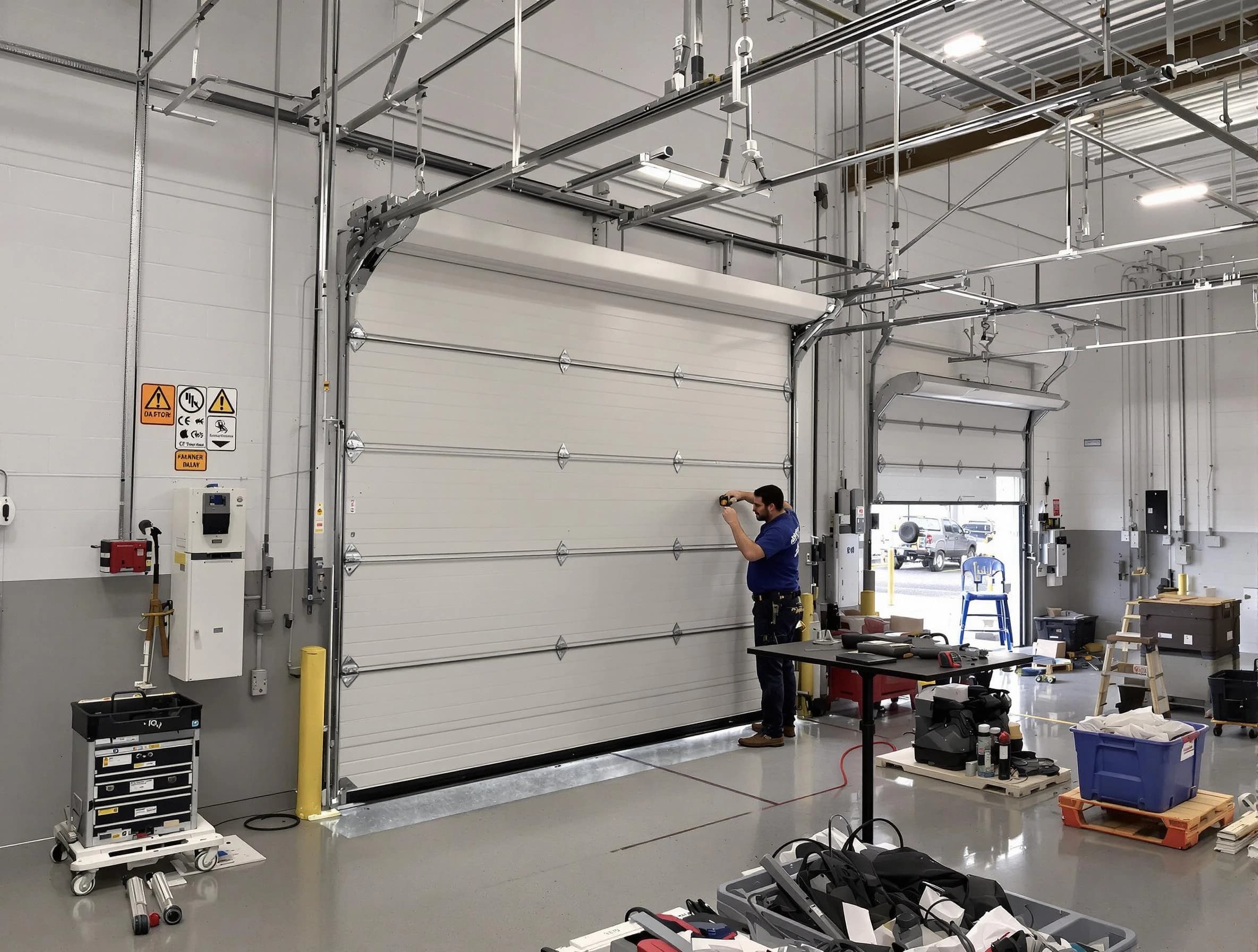 Commercial garage door repair being performed by Midlothian Garage Door Repair expert in Midlothian