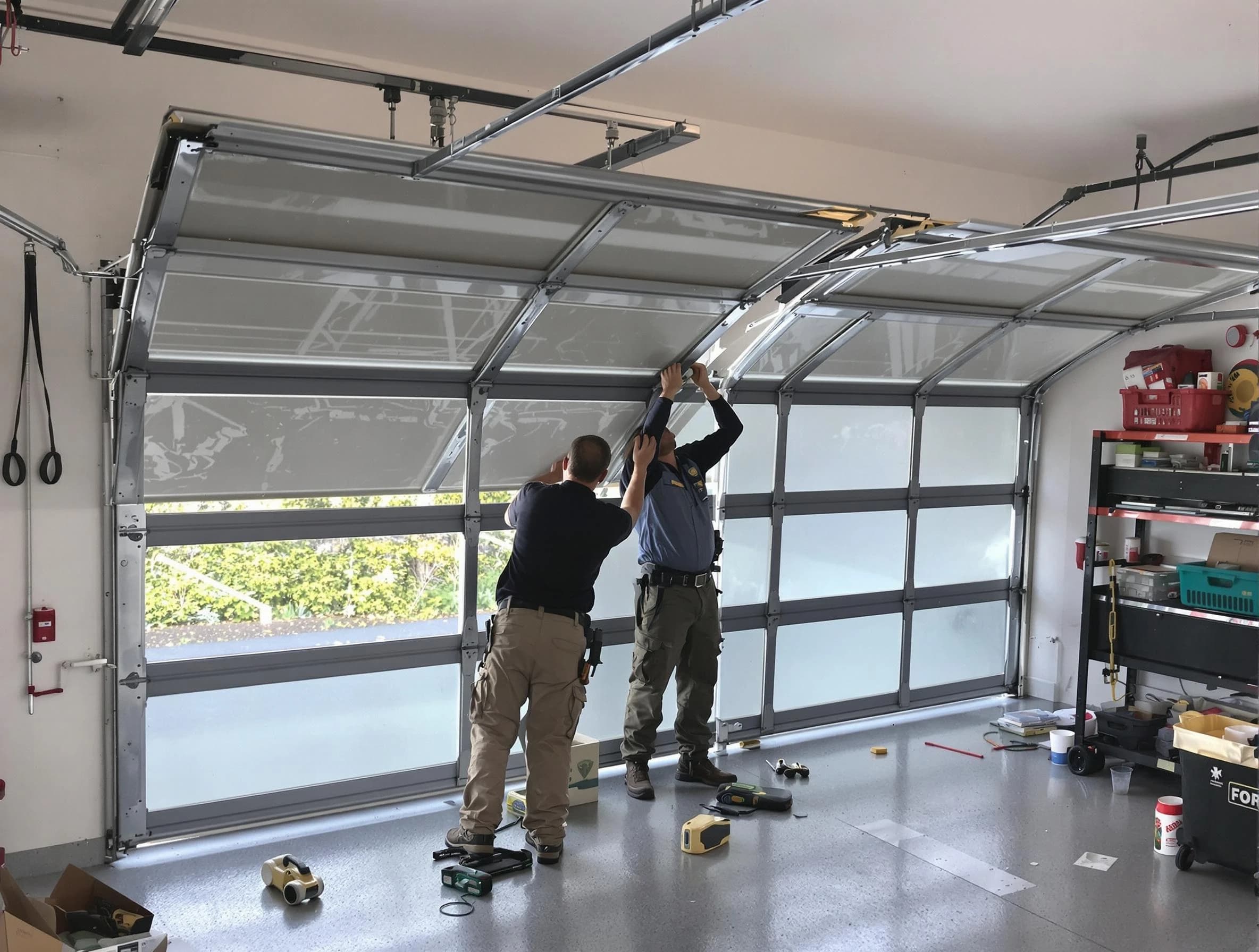Midlothian Garage Door Repair expert performing precise panel replacement on Midlothian garage door