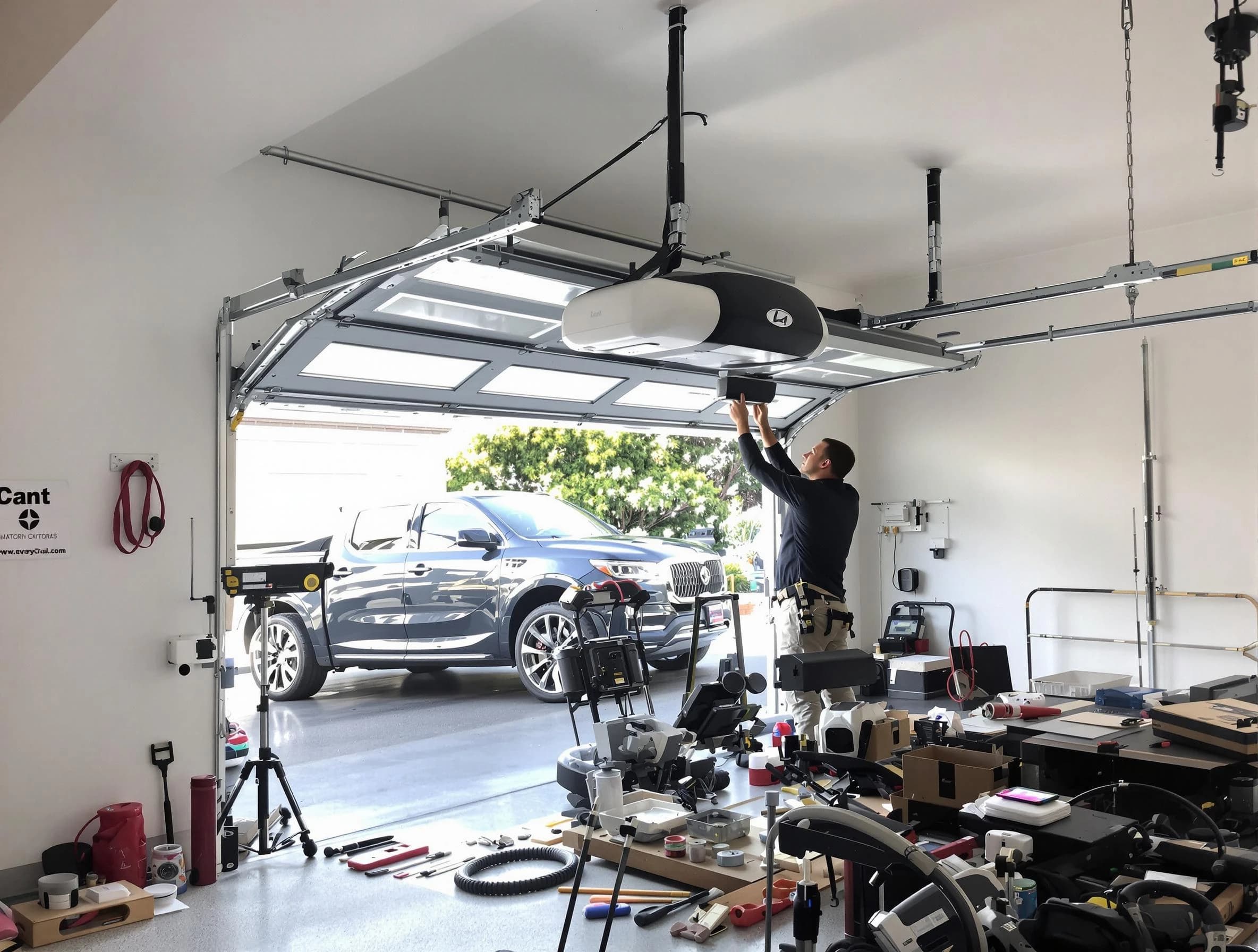 Midlothian Garage Door Repair specialist installing smart garage door opener system in Midlothian home