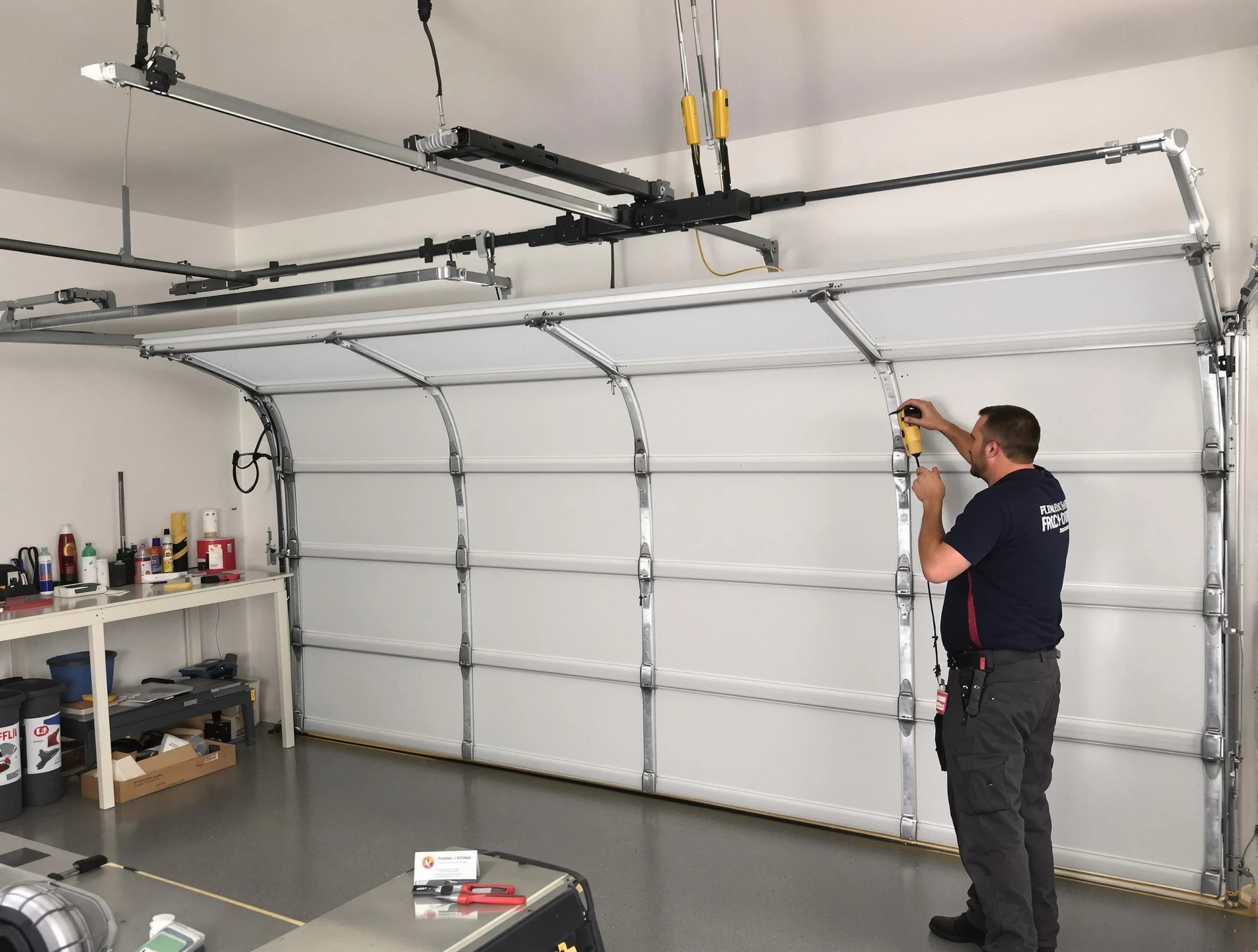 Midlothian Garage Door Repair certified technician performing overhead door system repair in Midlothian