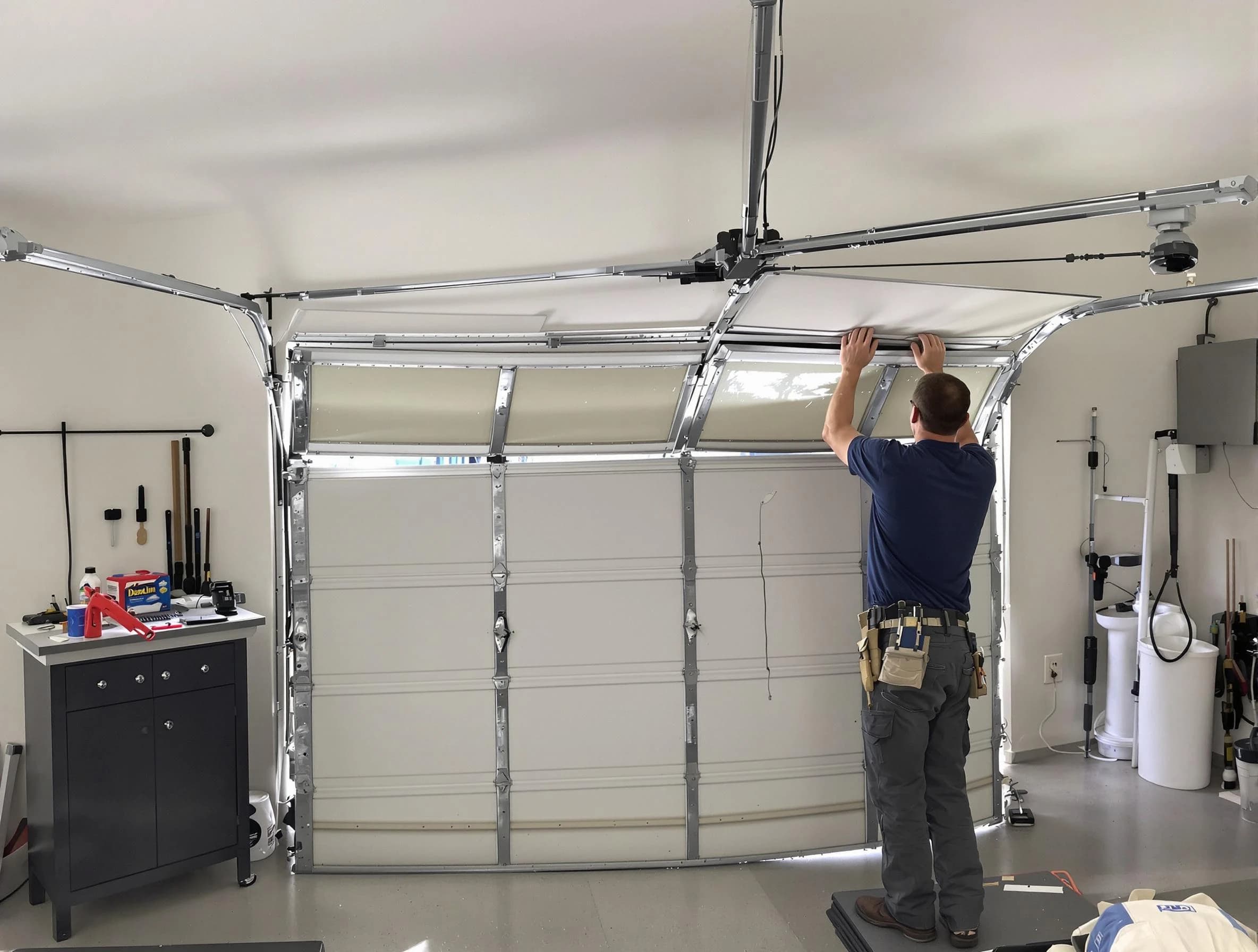 Midlothian Garage Door Repair specialist performing precise section replacement on Midlothian garage door