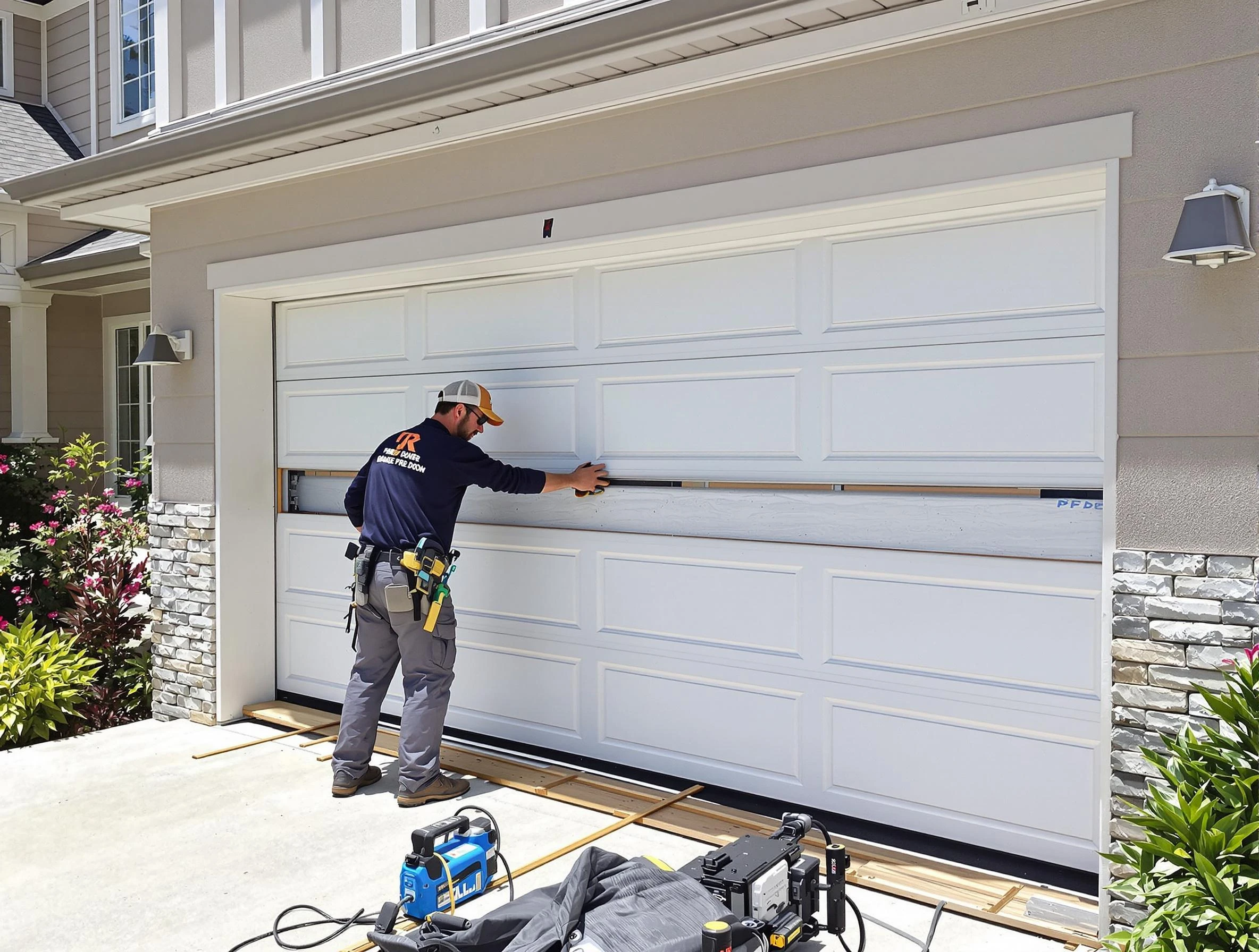Midlothian Garage Door Repair team performing complete garage door replacement at Midlothian residence