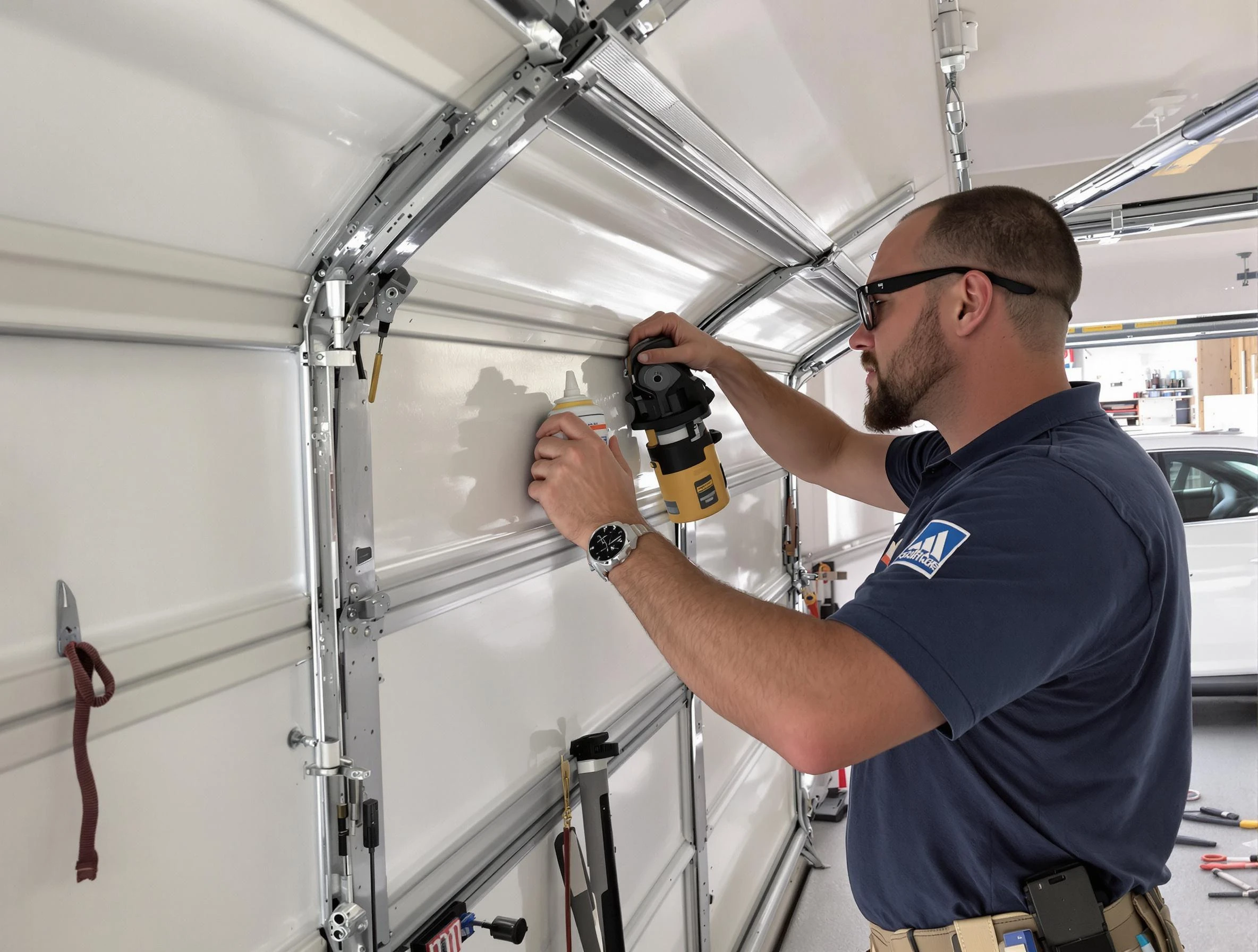 Midlothian Garage Door Repair technician quieting a noisy garage door in Midlothian